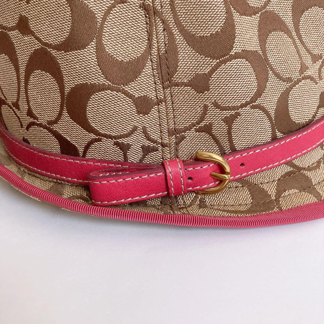 未使用　COACH トリルビーハット　シグネチャー　ピンク ブラウン系　帽子　S