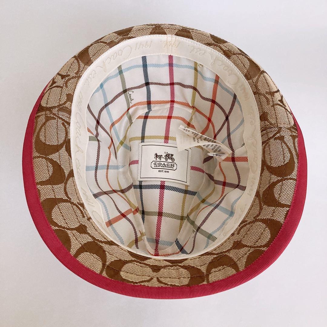 未使用　COACH トリルビーハット　シグネチャー　ピンク ブラウン系　帽子　S