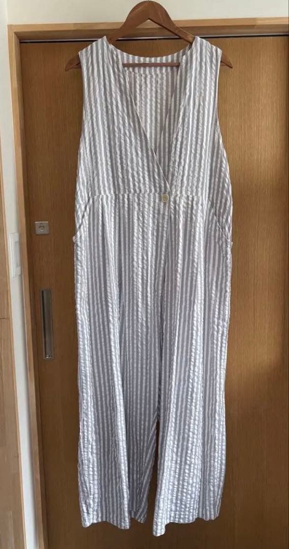 ネストローブ　nest Robe シアサッカーストライプオールインワン