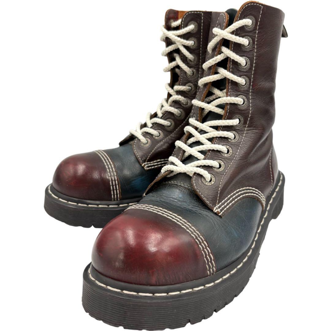 希少✨ドクターマーチン　スチールトゥ　配色　10ホール　ブーツ　ホワイトステッチ