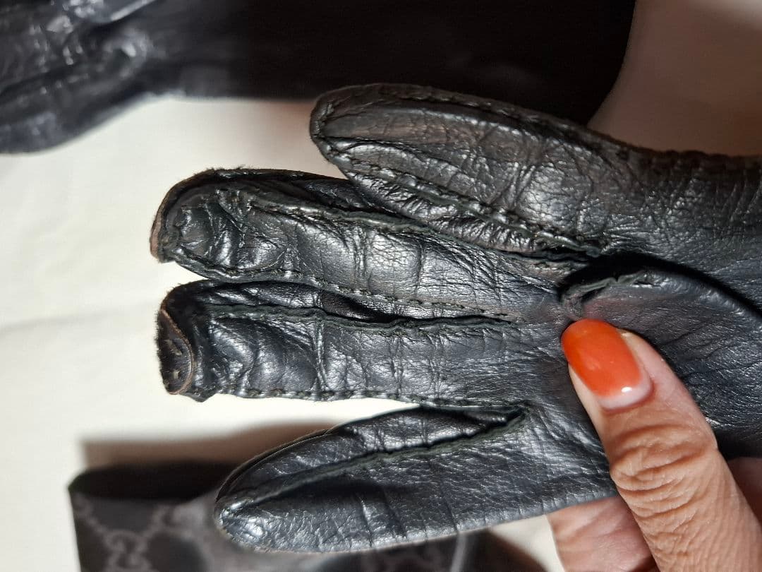 GUCCI オールドグッチ ハラコ レザーグローブ 手袋 ブラック GGロゴ