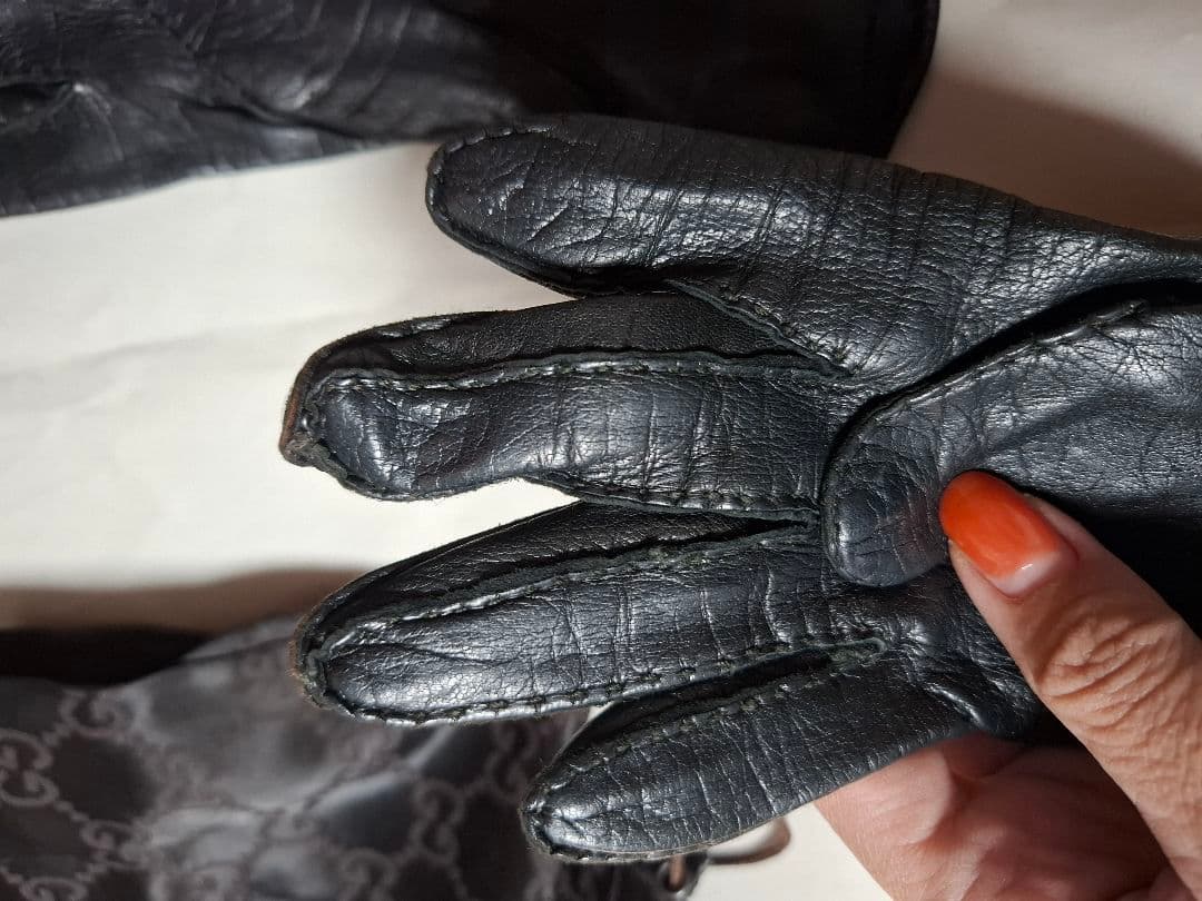 GUCCI オールドグッチ ハラコ レザーグローブ 手袋 ブラック GGロゴ