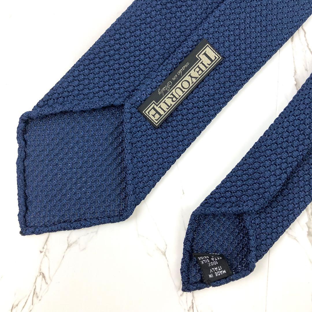 美品　タイユアタイ　ネクタイ　セッテピエゲ　ソリッド　ジャガード　ネイビー
