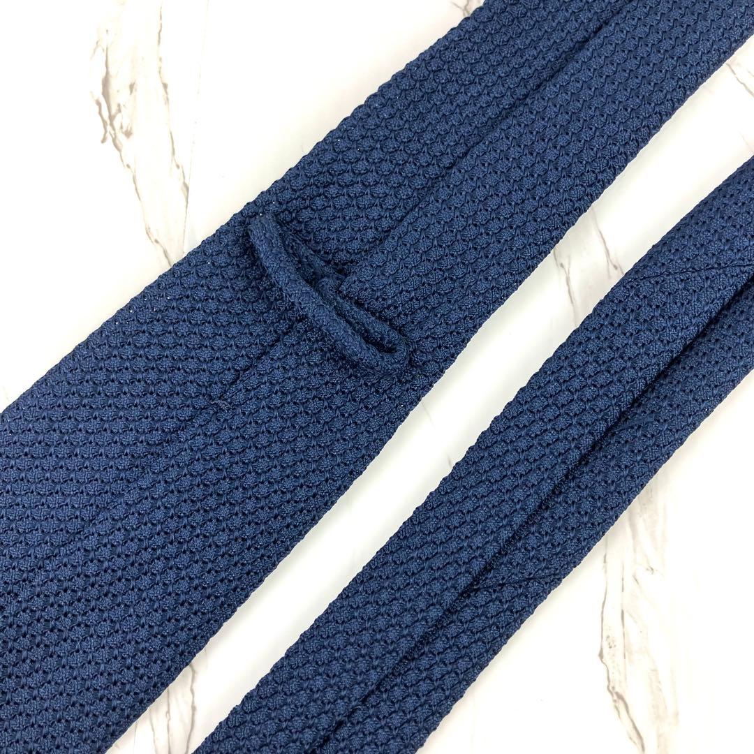 美品　タイユアタイ　ネクタイ　セッテピエゲ　ソリッド　ジャガード　ネイビー