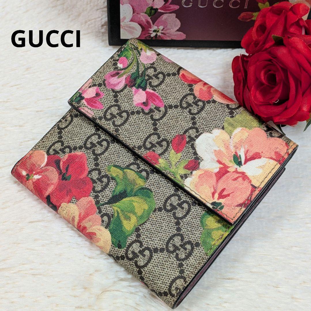 極美品✨️グッチ 二つ折り財布 GGブルームス GGスプリーム Wホック 箱あり