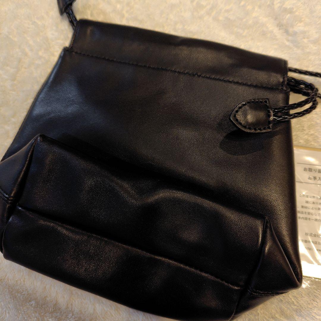 未使用　GANZO 巾着型レザーバッグ 黒　保証書付き