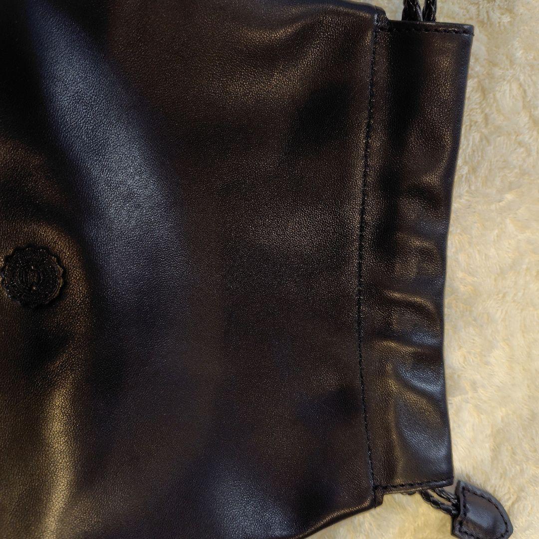 未使用　GANZO 巾着型レザーバッグ 黒　保証書付き