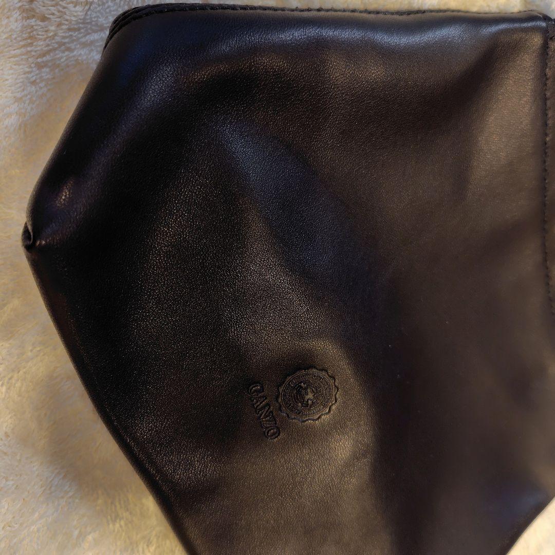 未使用　GANZO 巾着型レザーバッグ 黒　保証書付き