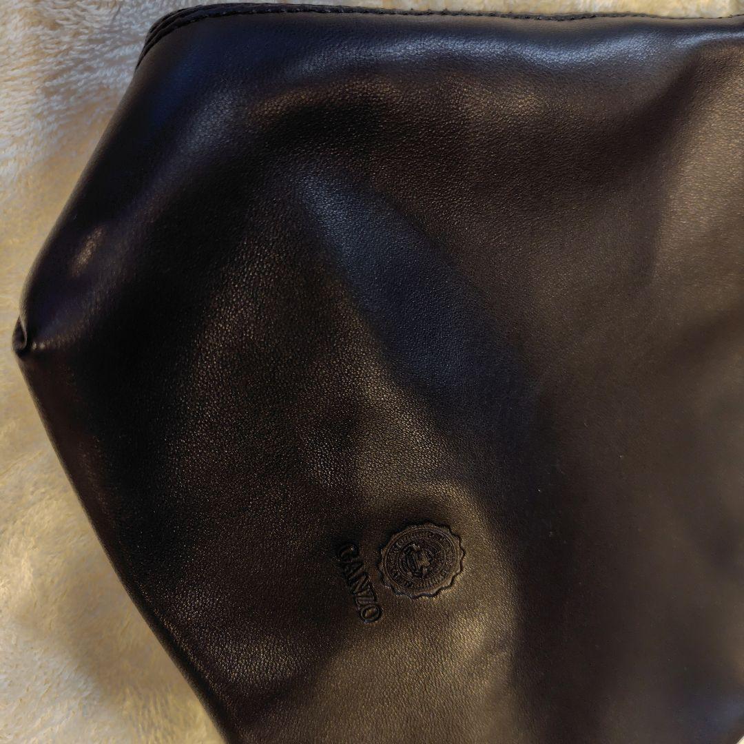 未使用　GANZO 巾着型レザーバッグ 黒　保証書付き