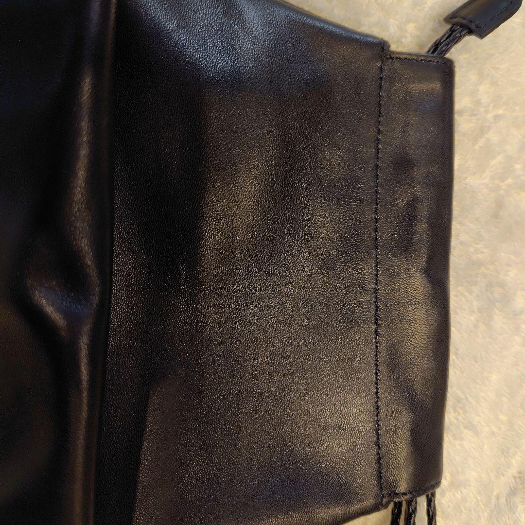 未使用　GANZO 巾着型レザーバッグ 黒　保証書付き