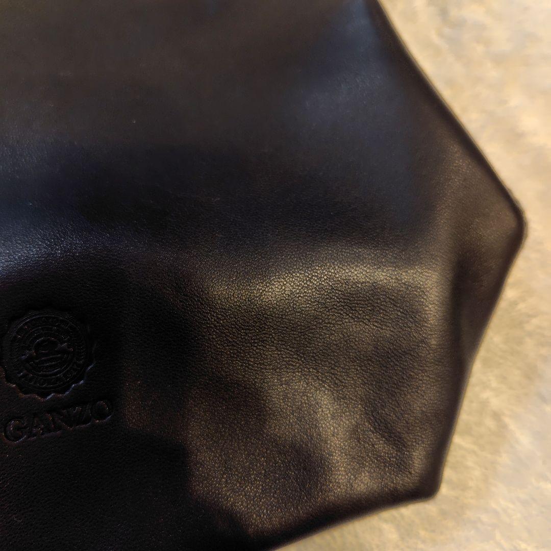 未使用　GANZO 巾着型レザーバッグ 黒　保証書付き