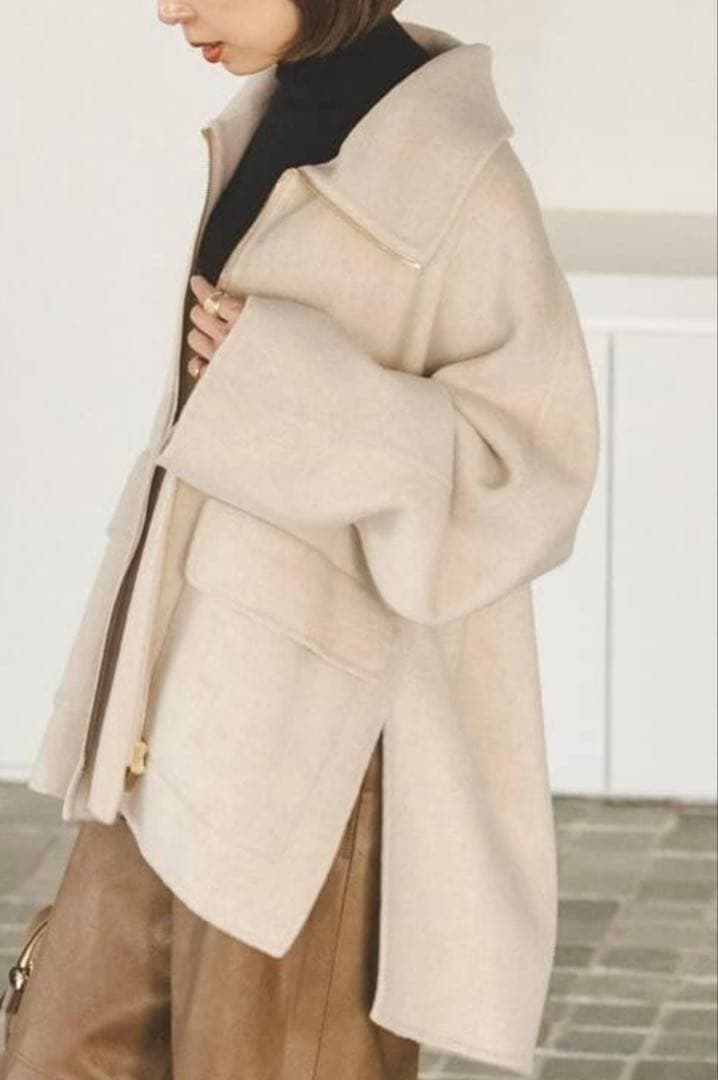 タグ付き新品未使用【Noble】キャメルミックスリバージップコート☆サイズ36