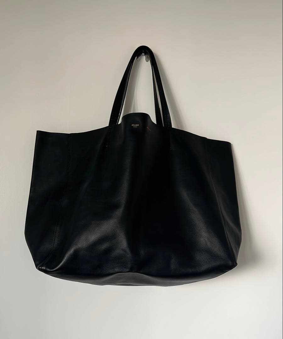 セリーヌ トートバッグ レザー ホリゾンタルカバ 黒 ブラック 保存袋付 旧ロゴ