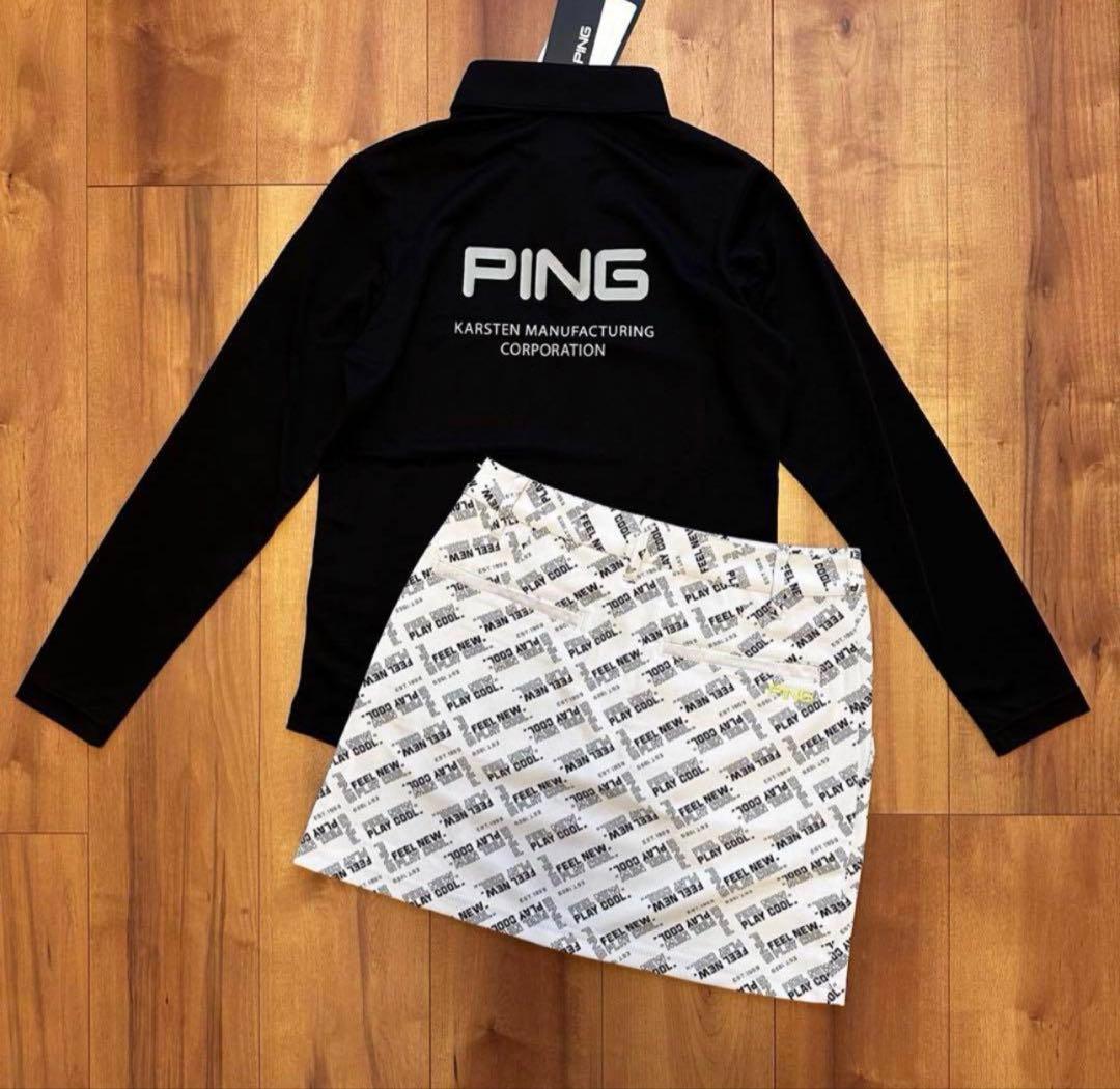 PING 長袖　ポロシャツ　スリットスカート　ストレッチ　総柄　春夏秋　長袖