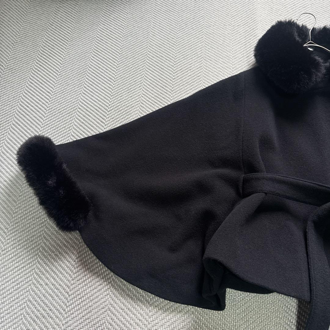 極美品 ミッシュマッシュ ケープコート アウター ポンチョ ベルト ファー 黒