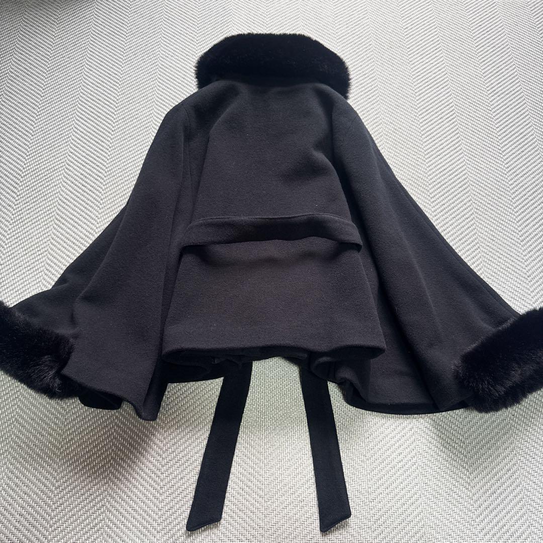 極美品 ミッシュマッシュ ケープコート アウター ポンチョ ベルト ファー 黒