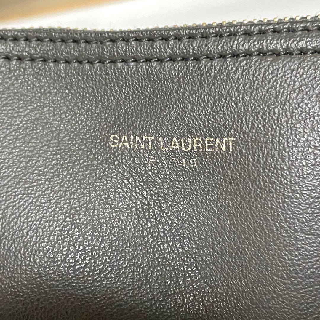 サンローラン サックショッピングトートバッグ ポーチ付 レザー チャコールグレー