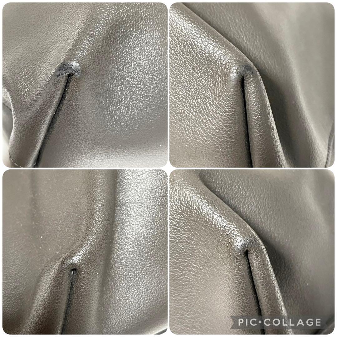 サンローラン サックショッピングトートバッグ ポーチ付 レザー チャコールグレー