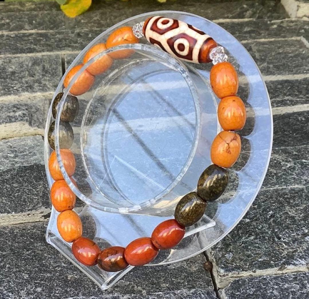 ✳️台湾上肯製　亀甲赤龍紋天珠*赤龍紋天珠玉*奈留島水晶　本物瑪瑙　鑑別書付‼️