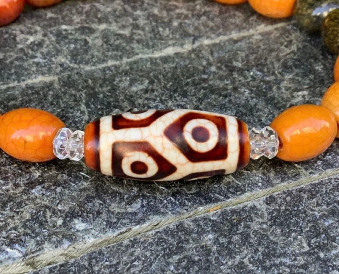 ✳️台湾上肯製　亀甲赤龍紋天珠*赤龍紋天珠玉*奈留島水晶　本物瑪瑙　鑑別書付‼️