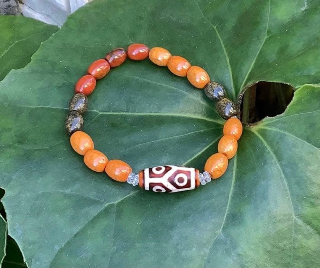 ✳️台湾上肯製　亀甲赤龍紋天珠*赤龍紋天珠玉*奈留島水晶　本物瑪瑙　鑑別書付‼️