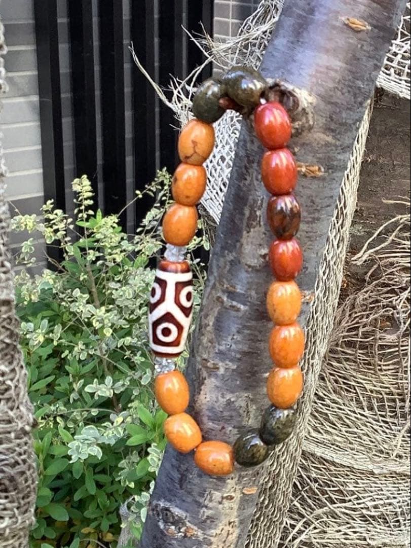 ✳️台湾上肯製　亀甲赤龍紋天珠*赤龍紋天珠玉*奈留島水晶　本物瑪瑙　鑑別書付‼️