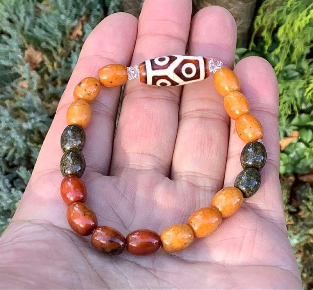 ✳️台湾上肯製　亀甲赤龍紋天珠*赤龍紋天珠玉*奈留島水晶　本物瑪瑙　鑑別書付‼️