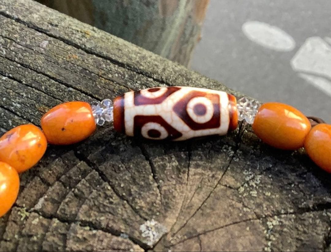 ✳️台湾上肯製　亀甲赤龍紋天珠*赤龍紋天珠玉*奈留島水晶　本物瑪瑙　鑑別書付‼️