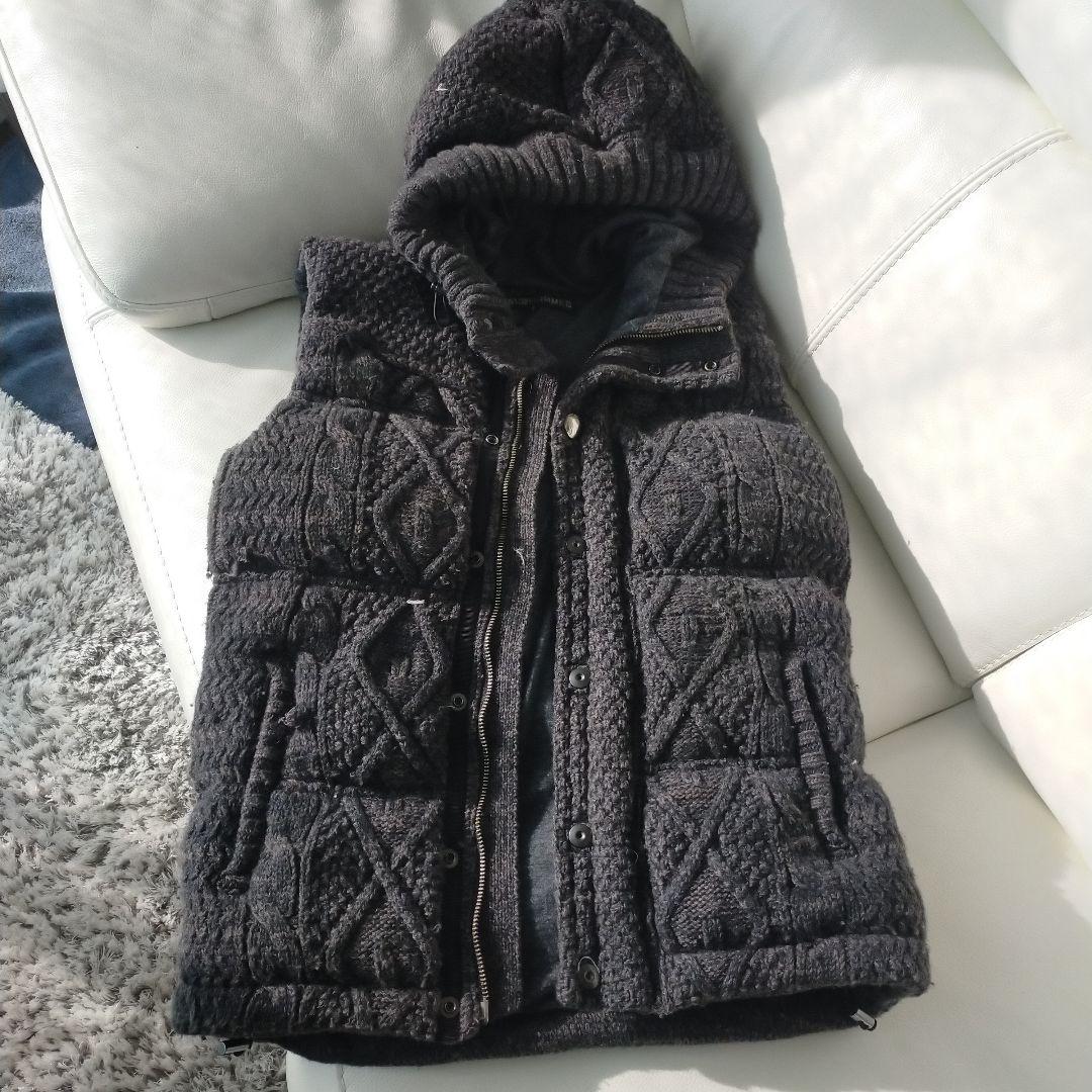 5351 POUR LES HOMMES フード付きダウンベスト グレー