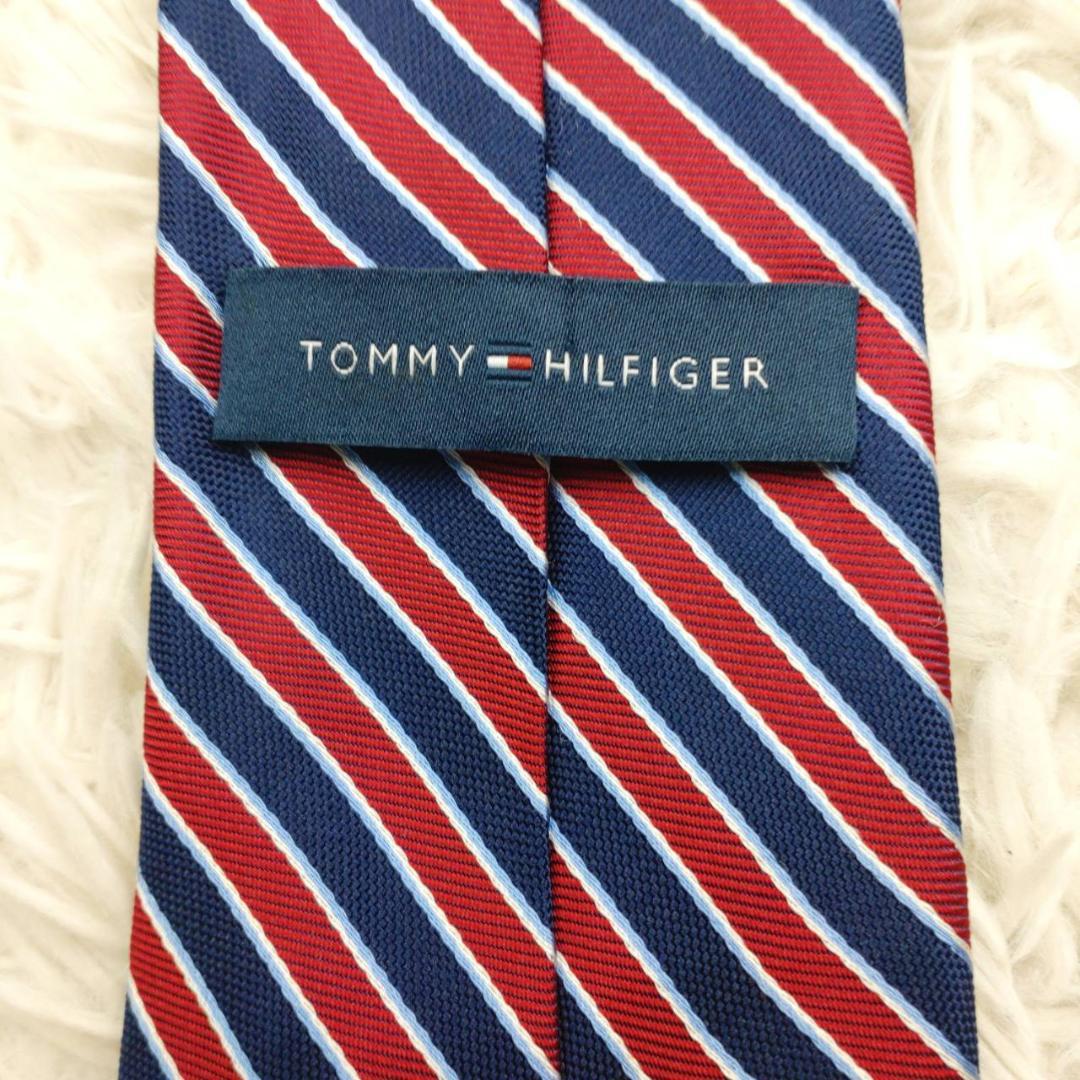 トミーヒルフィガー 高級シルクネクタイ ストライプ柄 ネイビー