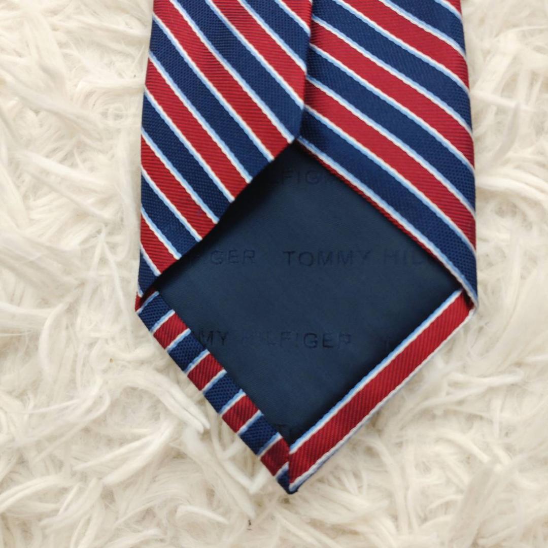 トミーヒルフィガー 高級シルクネクタイ ストライプ柄 ネイビー
