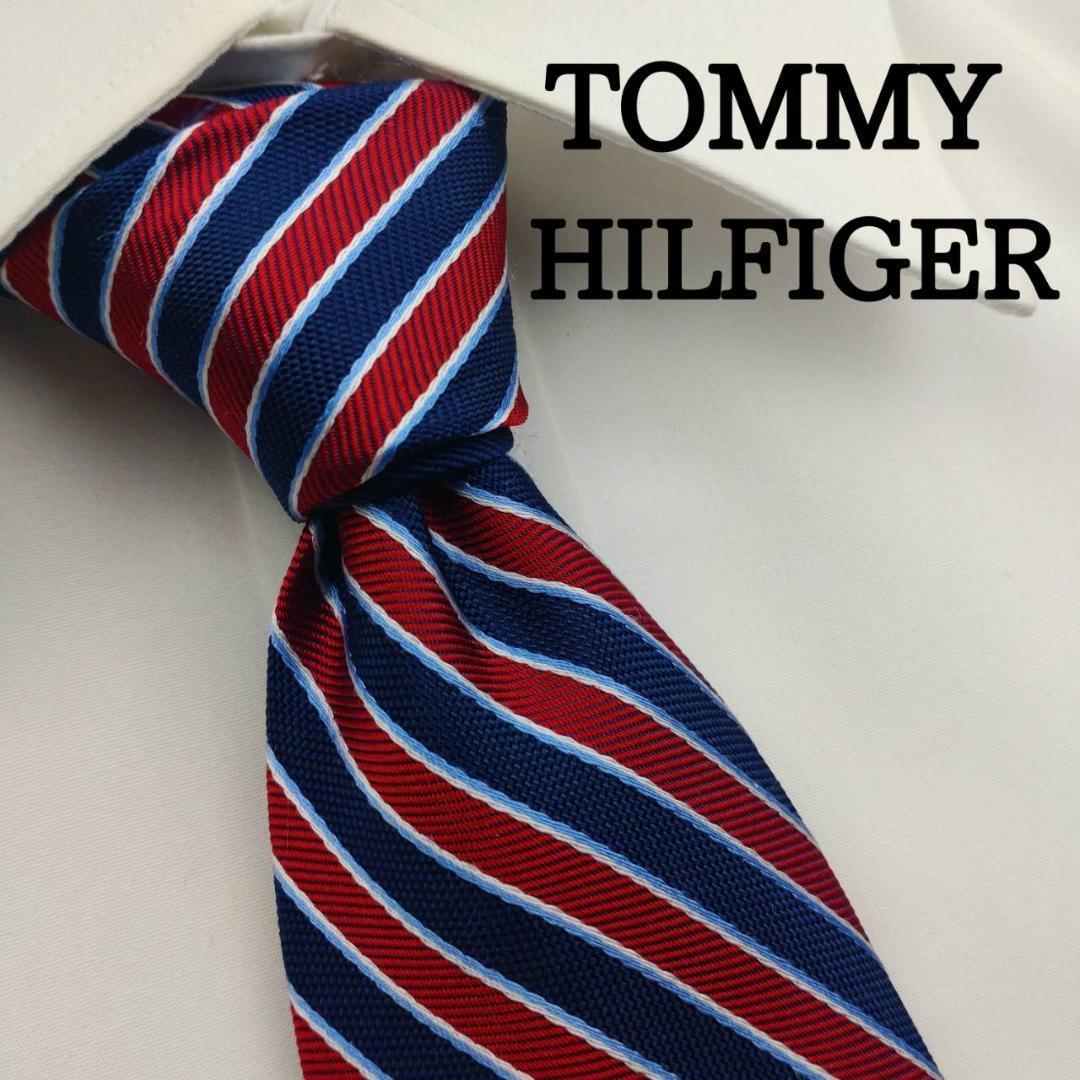 トミーヒルフィガー 高級シルクネクタイ ストライプ柄 ネイビー