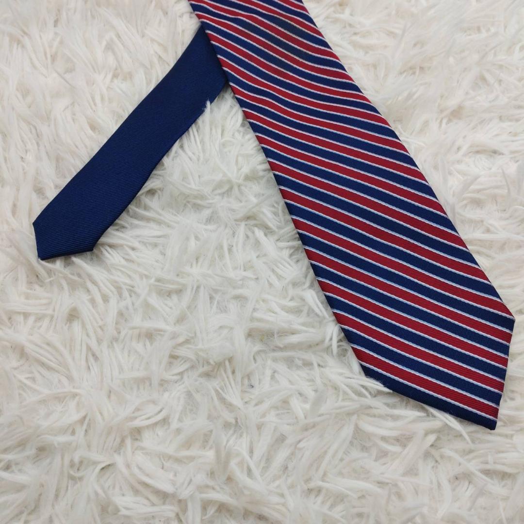 トミーヒルフィガー 高級シルクネクタイ ストライプ柄 ネイビー