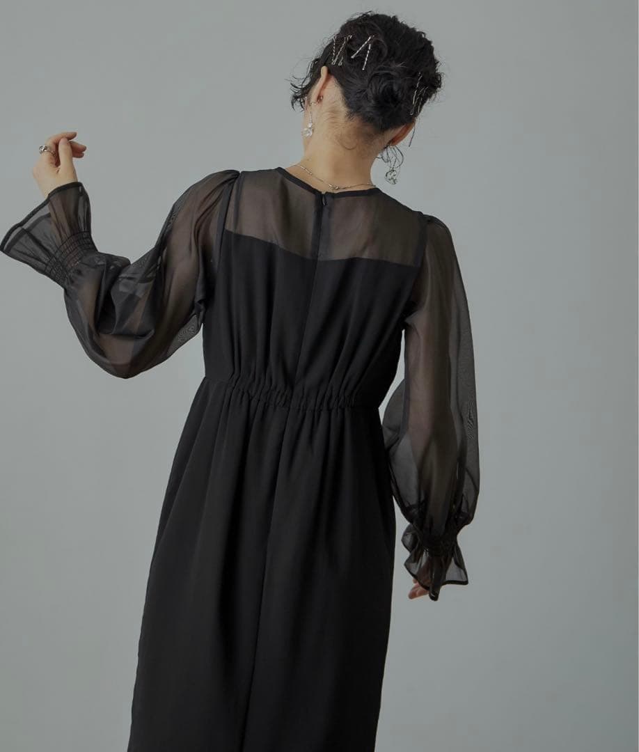 nianaビスチェ風　ボリュームスリーブシフォンドレス　結婚式　お呼ばれ