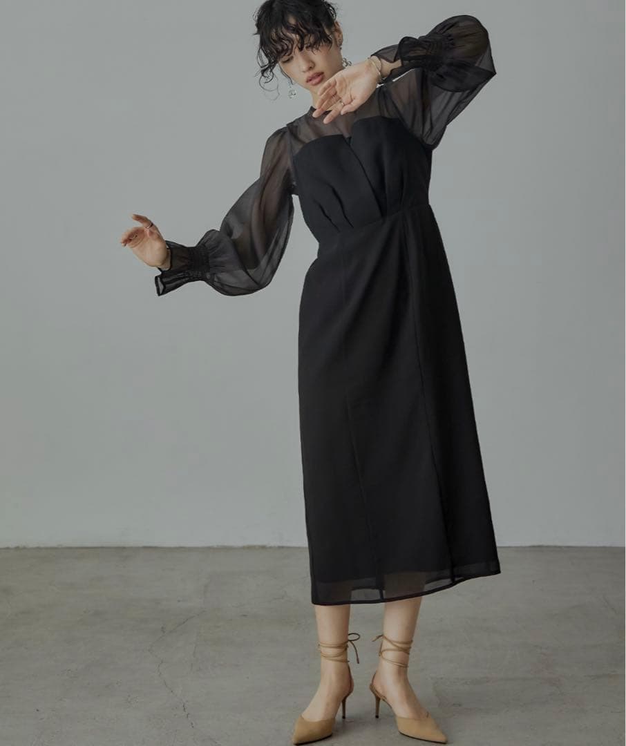 nianaビスチェ風　ボリュームスリーブシフォンドレス　結婚式　お呼ばれ