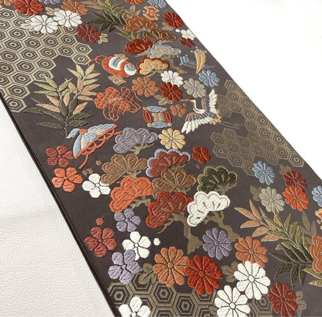 お買い得ＳＡＬＥ‼️３０分の１の価格‼️美品‼️袋帯 花柄 鳥刺繍 黒地