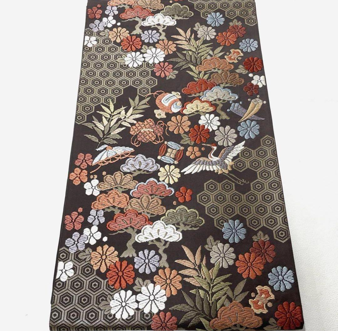 お買い得ＳＡＬＥ‼️３０分の１の価格‼️美品‼️袋帯 花柄 鳥刺繍 黒地