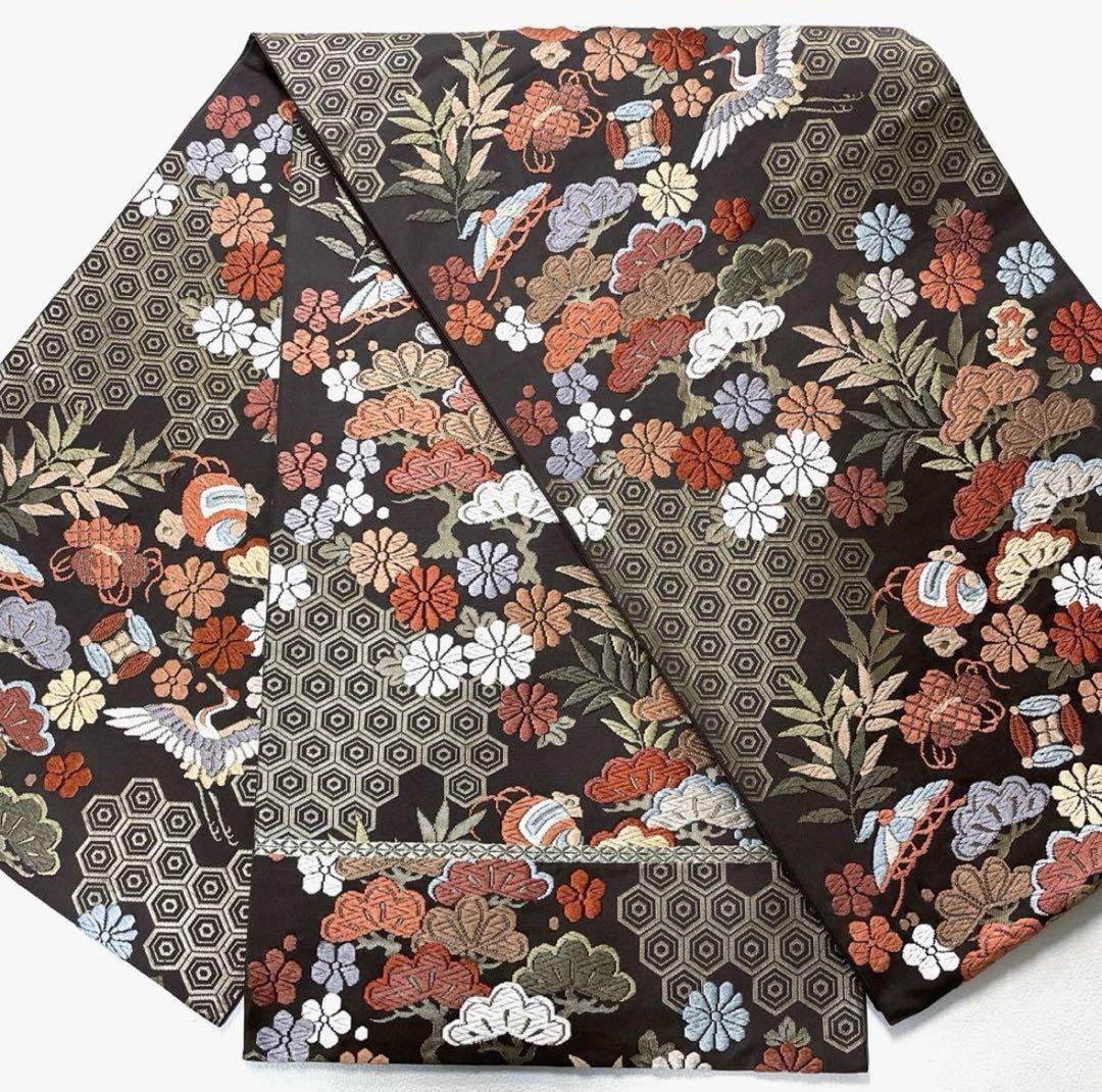 お買い得ＳＡＬＥ‼️３０分の１の価格‼️美品‼️袋帯 花柄 鳥刺繍 黒地