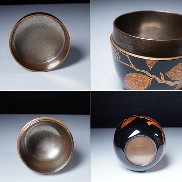 前端春斎　紫陽花蒔絵黒 棗　内銀溜　共箱　茶道具　薄茶器