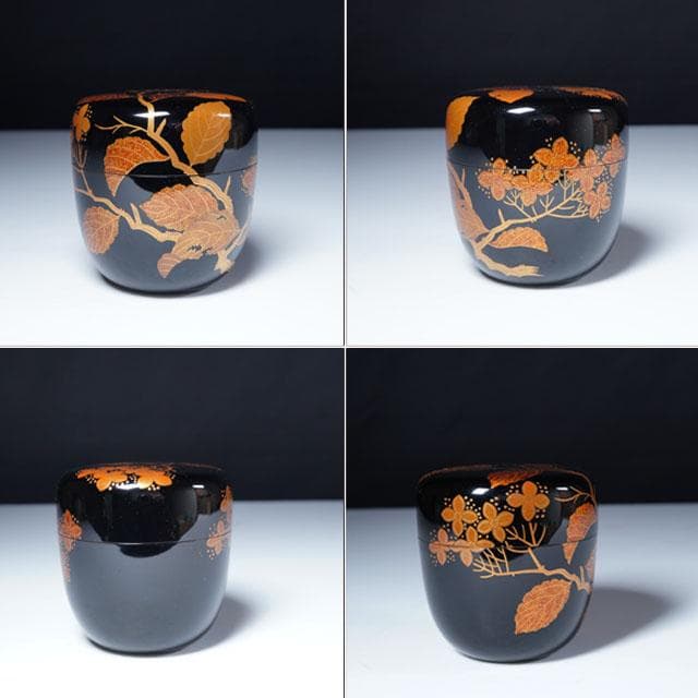 前端春斎　紫陽花蒔絵黒 棗　内銀溜　共箱　茶道具　薄茶器