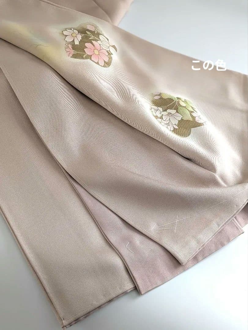 正絹京友禅染め手書き付下　ピンクベージュ季節の花お仕立て上がり