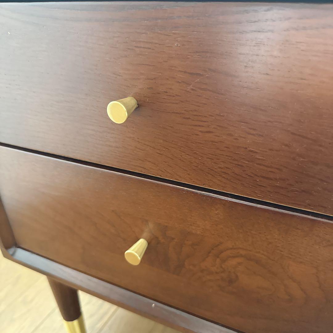 柴様 ② サイドテーブル　ナイトテーブル　組み立て不用　　オーク×ゴールド