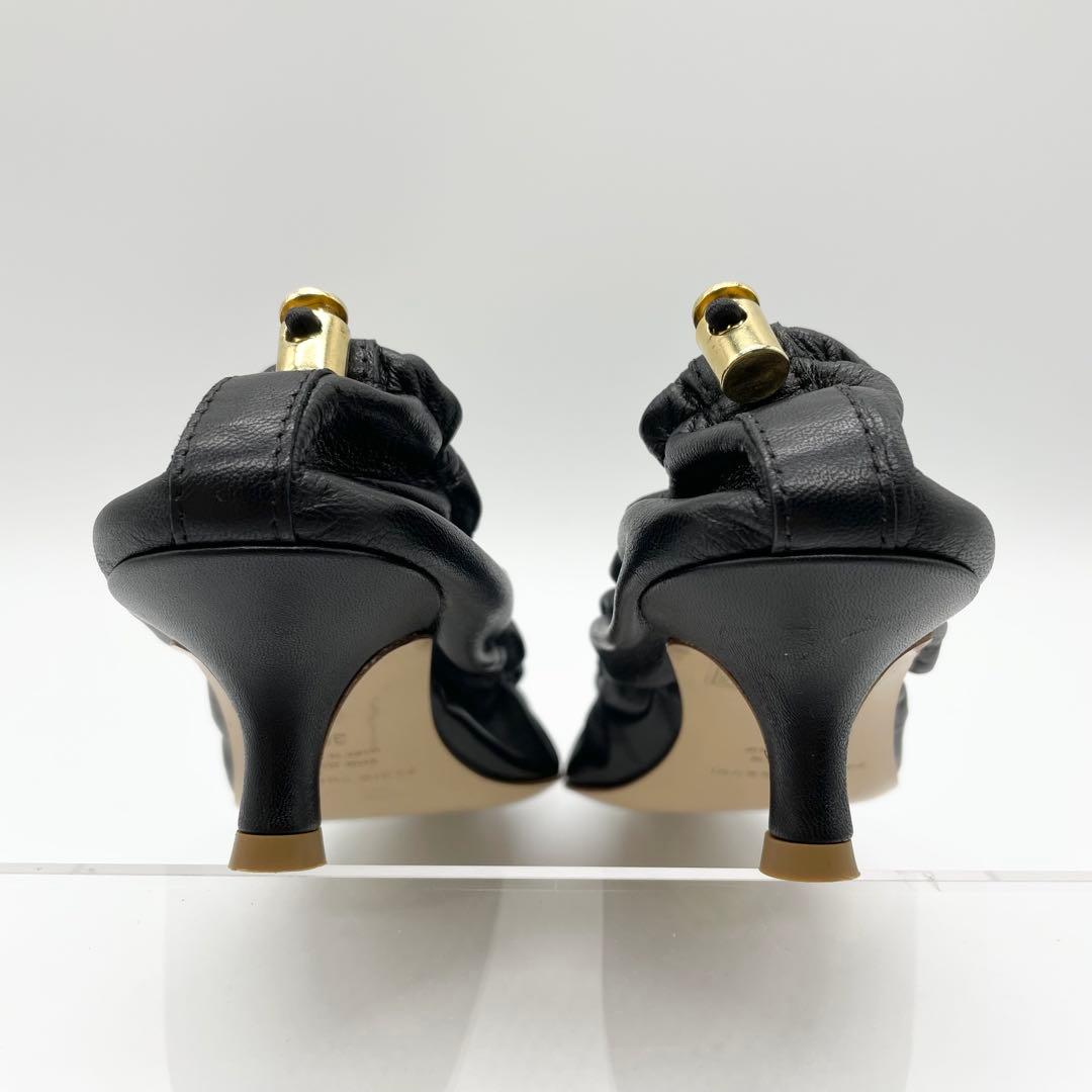 【美品】FABIO RUSCONI ギャザーパンプス レザー 黒 23cm