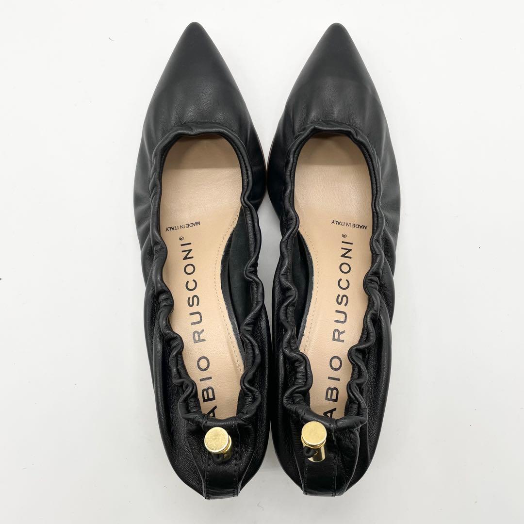 【美品】FABIO RUSCONI ギャザーパンプス レザー 黒 23cm