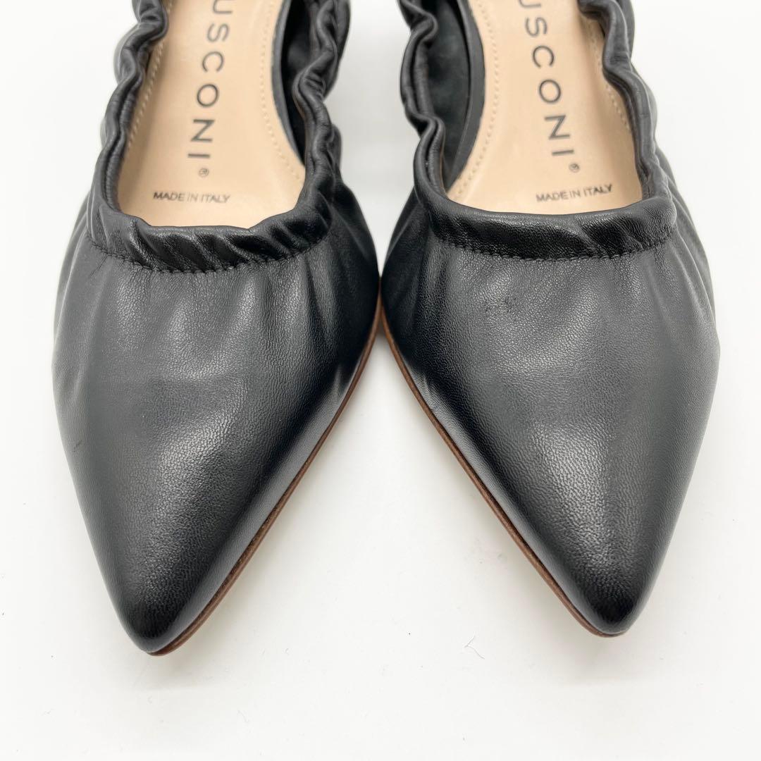 【美品】FABIO RUSCONI ギャザーパンプス レザー 黒 23cm