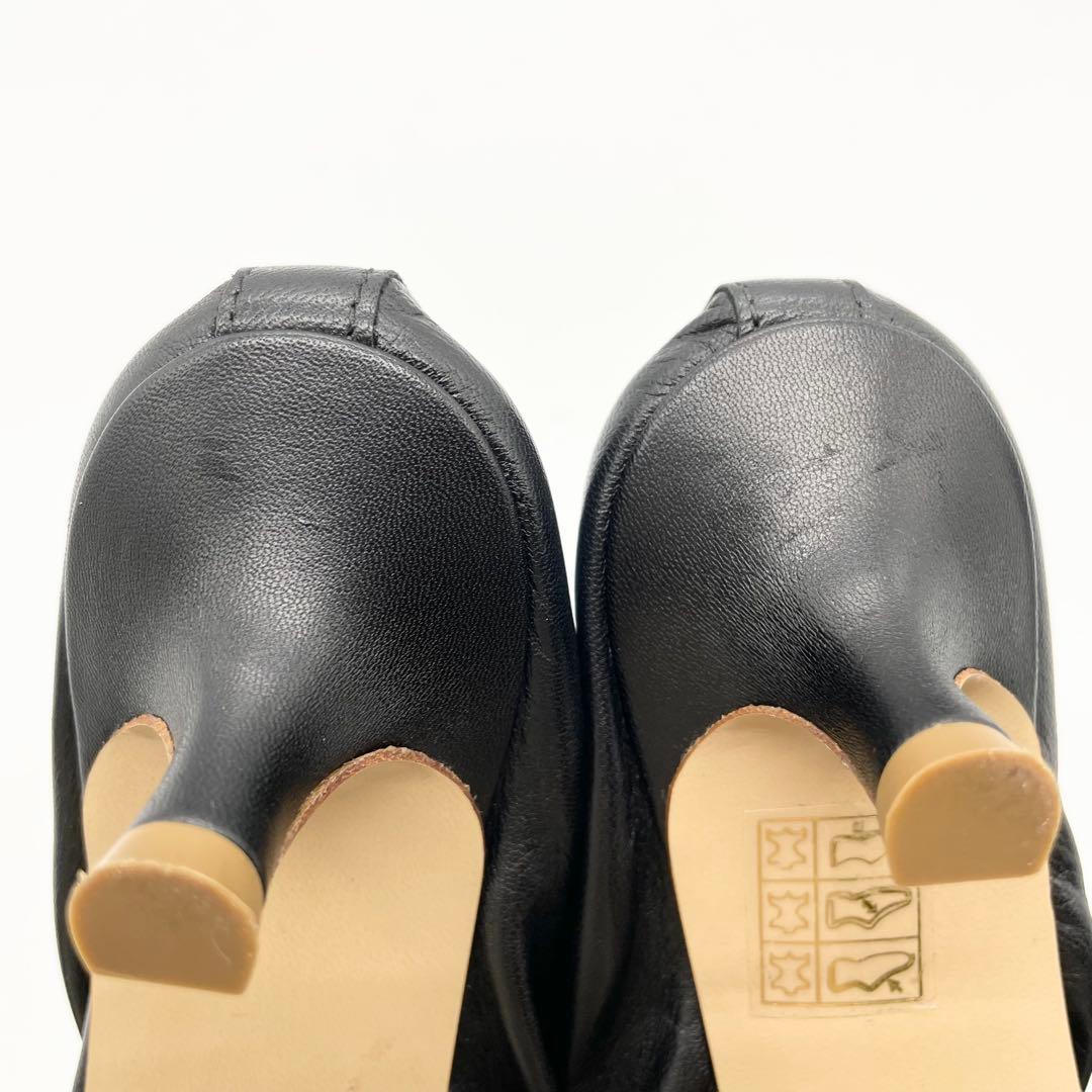 【美品】FABIO RUSCONI ギャザーパンプス レザー 黒 23cm