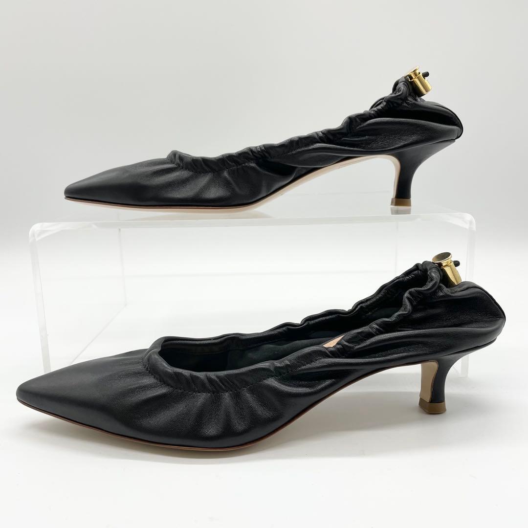 【美品】FABIO RUSCONI ギャザーパンプス レザー 黒 23cm