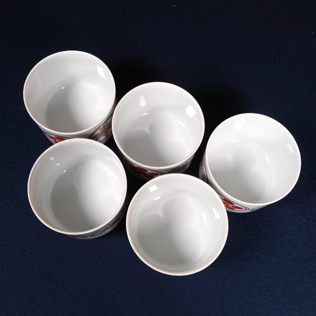 京焼 名工 宮永東山 赤絵松竹梅文 蓋茶碗 5客 共箱