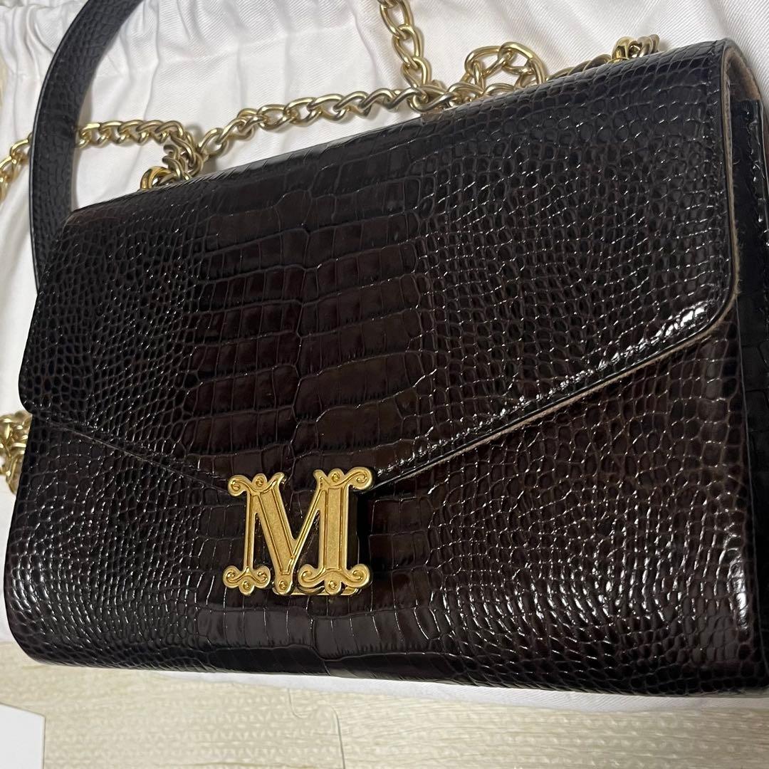 Maxmara マックスマーラ　クロコ型押し　クラッチバッグ　ロゴバックル