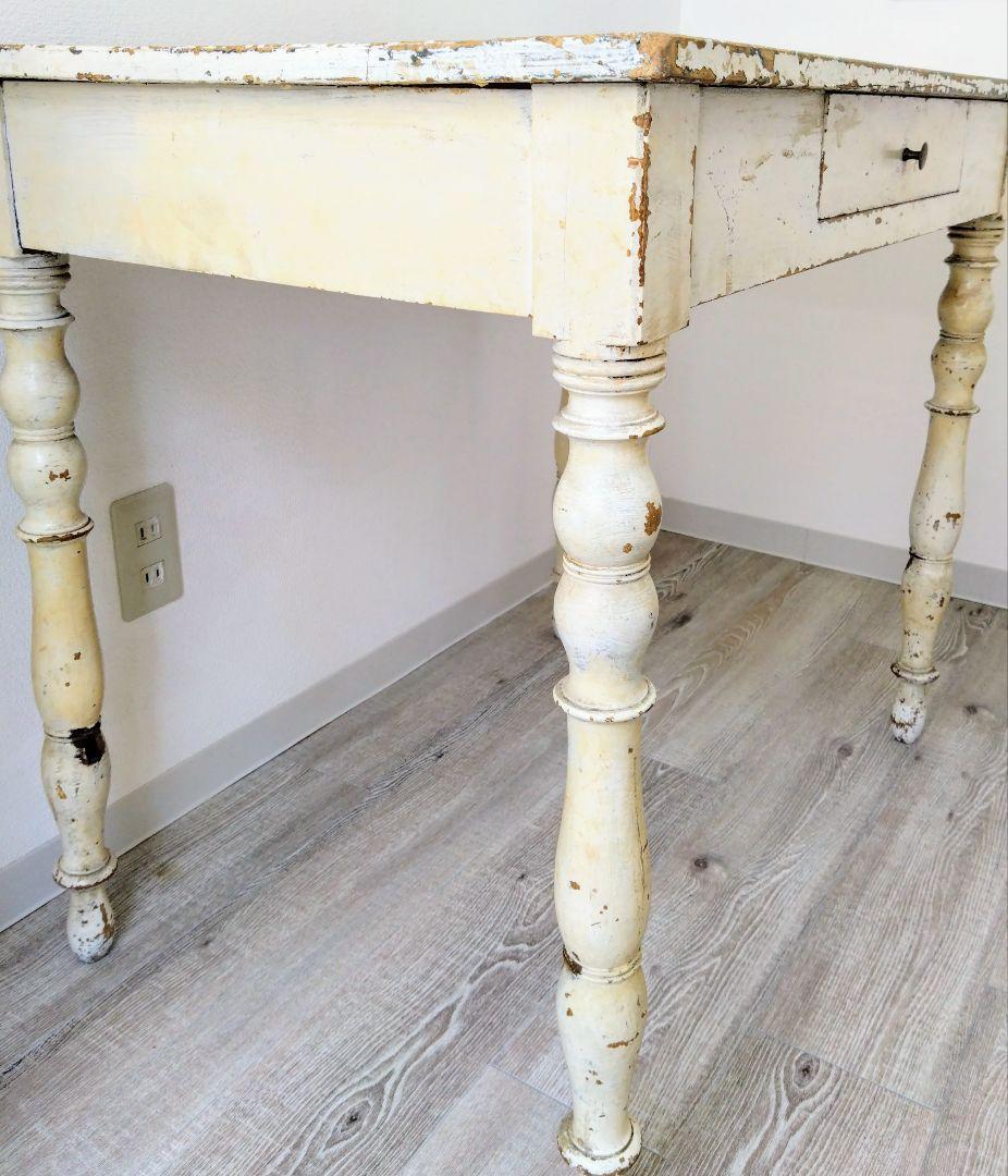 【送料込】フランス　アンティーク　テーブル　ミルクホワイト　机